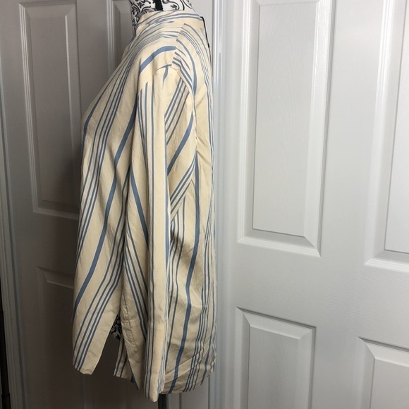 Zara Blouse Blue Cream V Neck Long Sleeve Top XS New WithTags - Picture 3 of 6